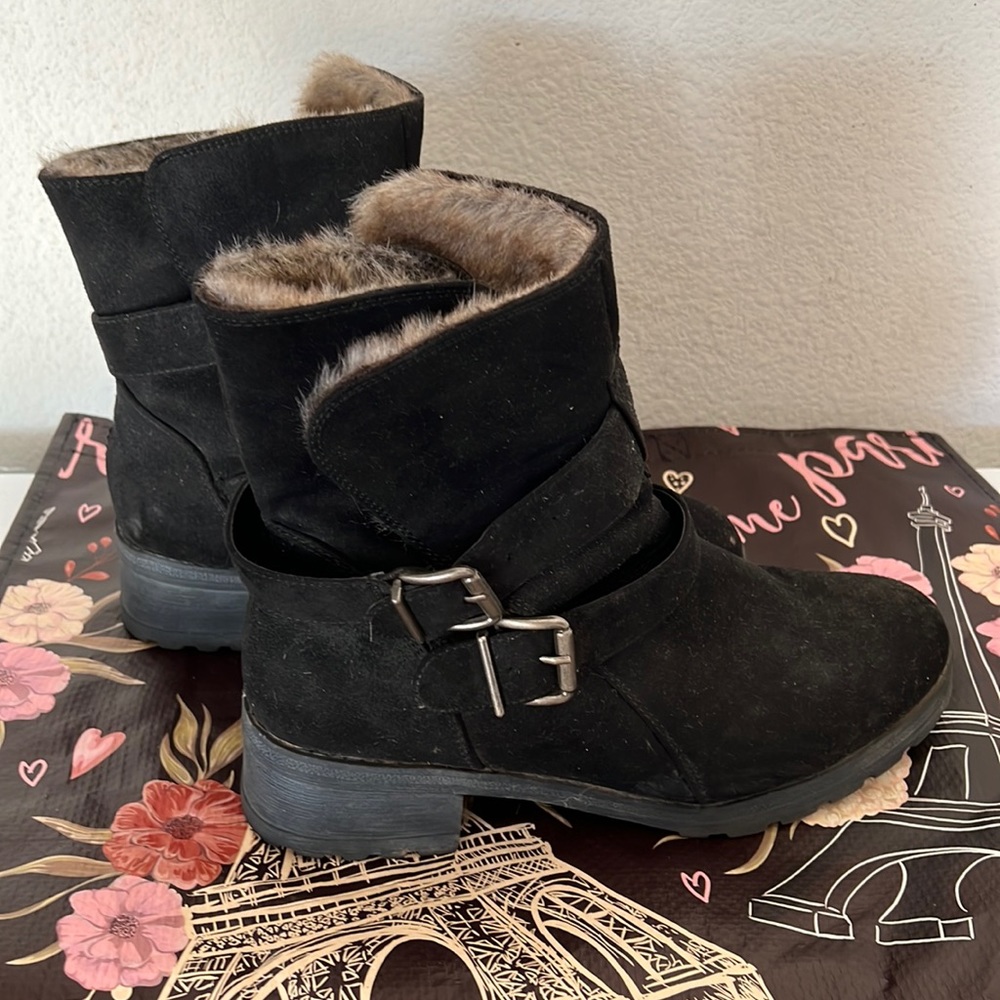 Black Faux Fur Ankle Booties